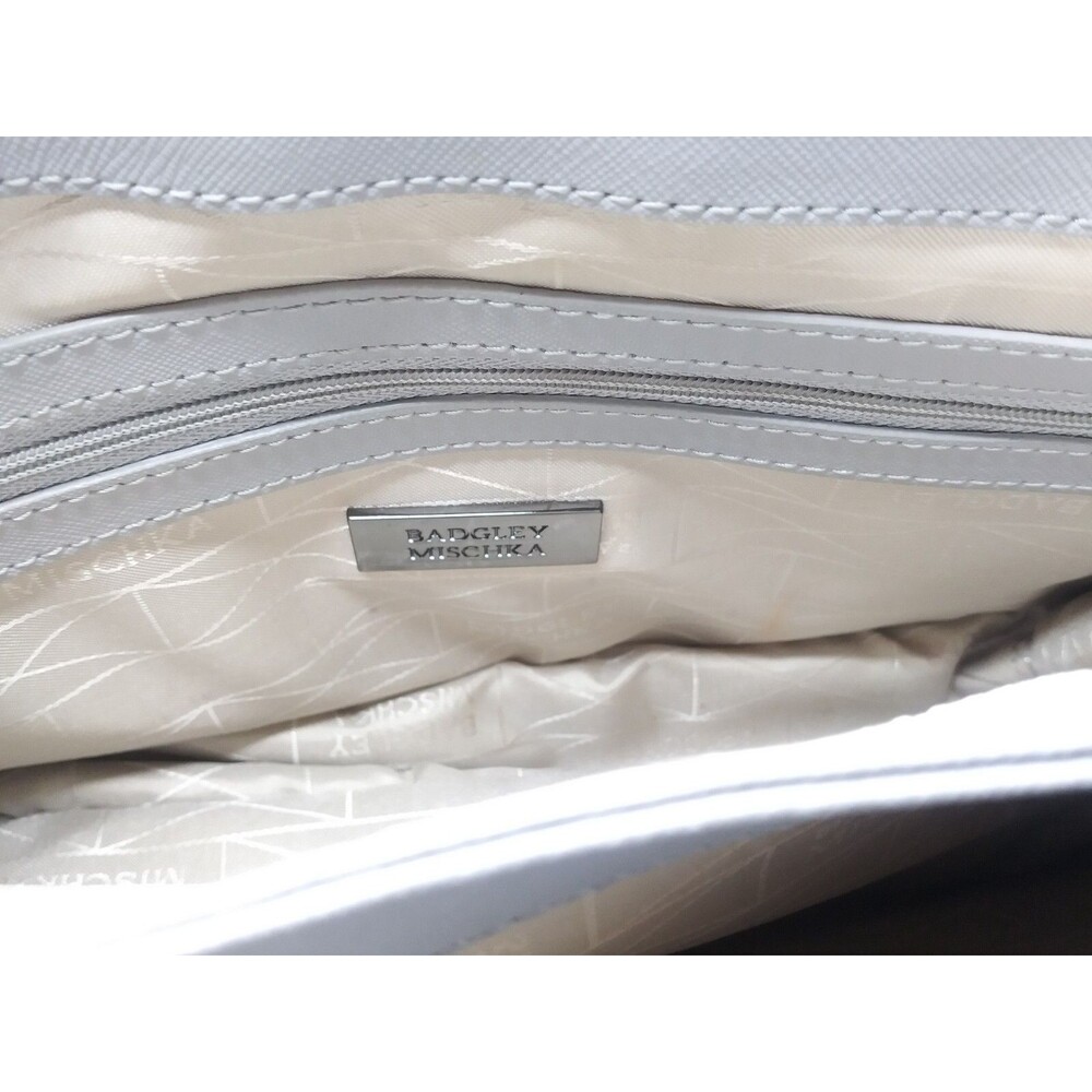 Badgley Mischka Messenger Bag Gray Leather Shoulder Bag Medium Size Purse - Picture 7 of 8
